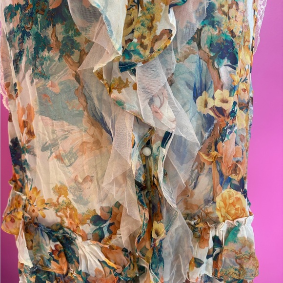 Anthropologie ladies cream & teal Bohemian spring ruffle blouse NWT (Size XL) - Picture 5 of 11